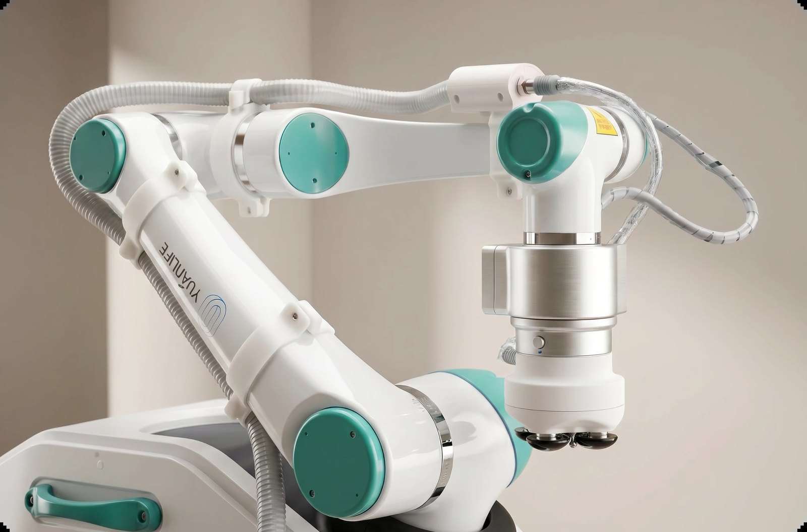 FlowMotion robotic arm working over a client's lower back during a session