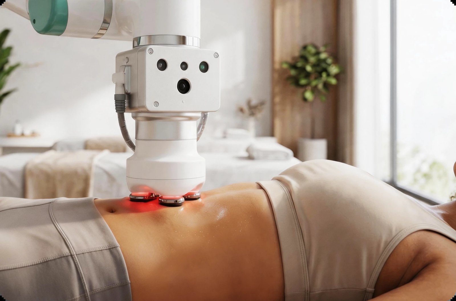 FlowMotion robotic massage arm working across a person’s back